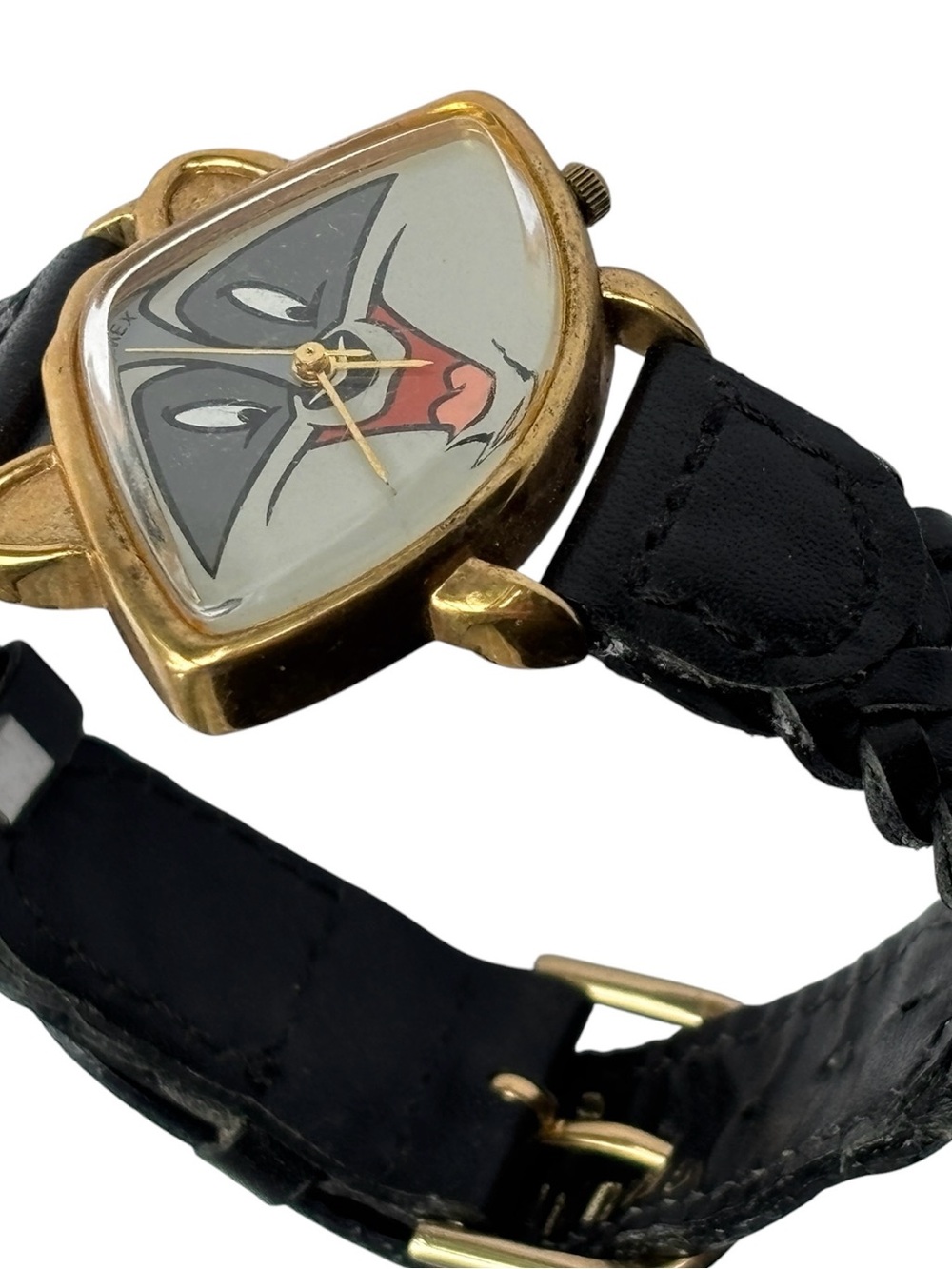 Timex Disney Meeko Raccoon Vintage Watch Gold Tone Black Leather Pocahontas 90s - Picture 6 of 9